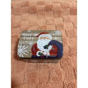 Santa Stay Cozy Metal Storage Christmas Tin Baking Candy Gift Giving Recipe Box
